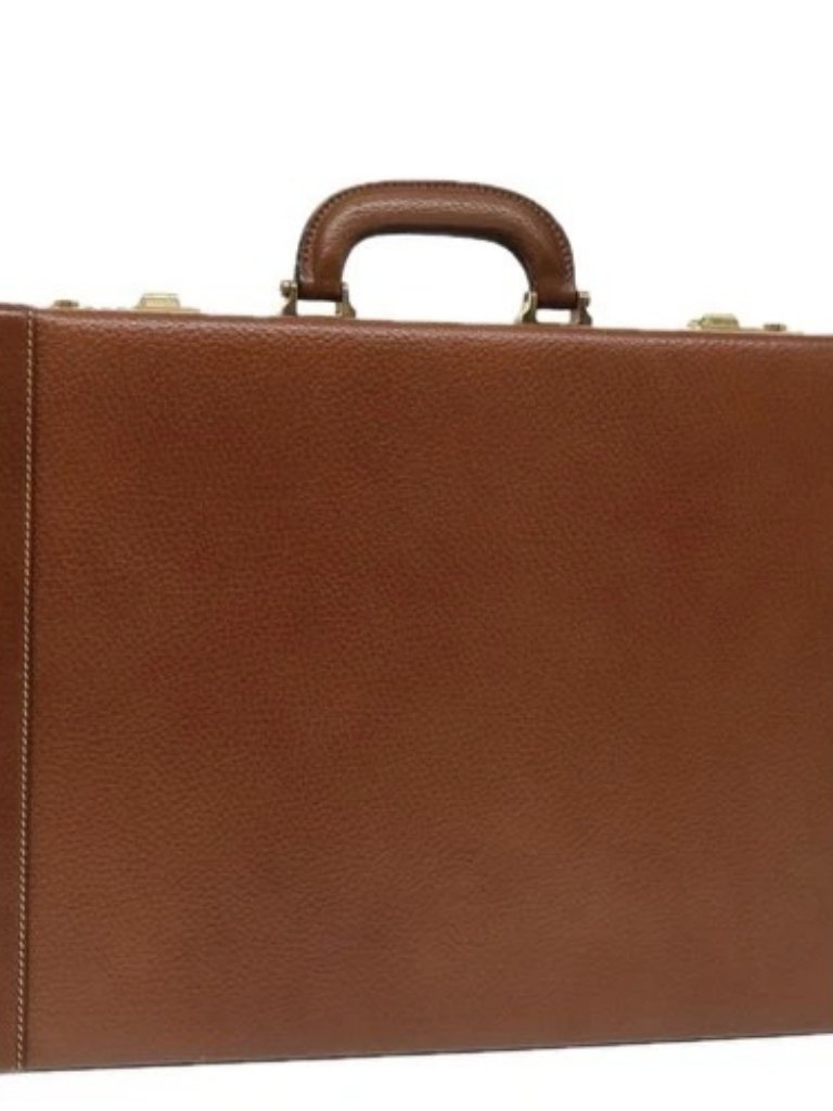 Loewe Anagram Attache Case Trunk Leather Brown Gold Auth 88655